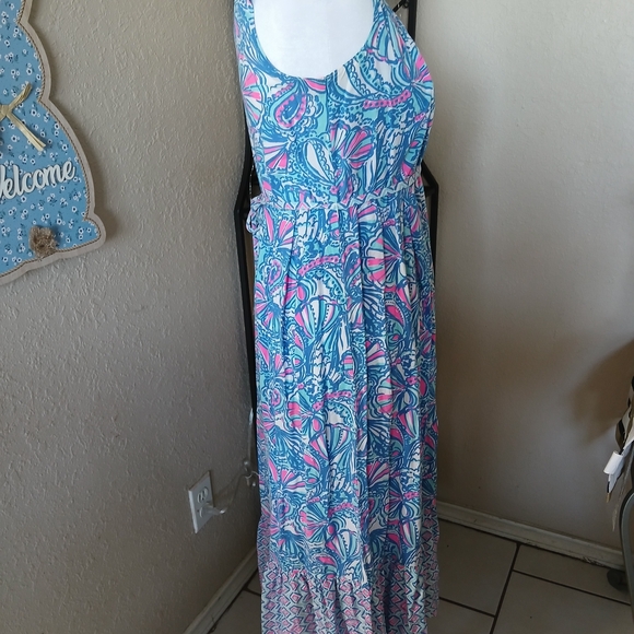 Lilly Pullitzer Sleeveless Floral Maxi Dress in Blue and Pink - Picture 3 of 9